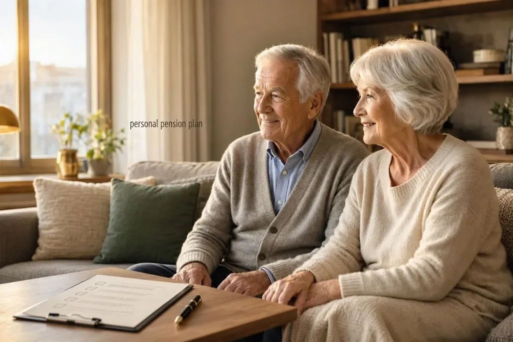 Senior couple reviewing personal pension plan documents.